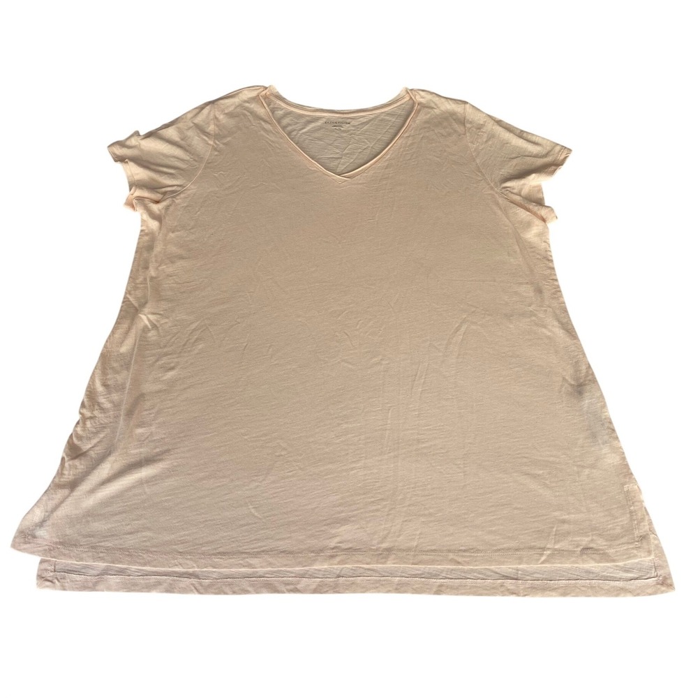 Eileen Fisher Peach Organic Cotton V-Neck Short Sleeve Top XL S17SOJ